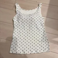 アイボリー 水玉模様 タンクトップ Mサイズ