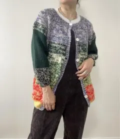 used マルチカラー ニット カーディガン