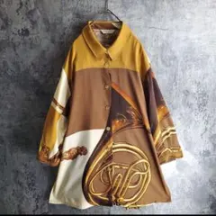 ヴィンテージ 古着 総柄シャツ 楽器柄 スカーフ柄 アート レトロ