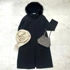 23区 ダークグレー ロングコート フード付 フォックスファー 38