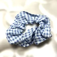 ギンガムチェック シュシュ ブルー