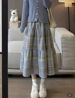 SHEIN チェックスカート　ブルー