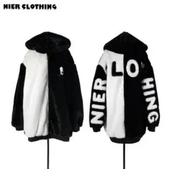 超ふわもこOVERSIZE BACK ZIP OUTER 黒白