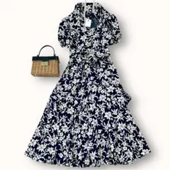 タグ付♪完売品 ポロラルフローレン S 半袖ワンピース Aライン 花柄 ネイビー