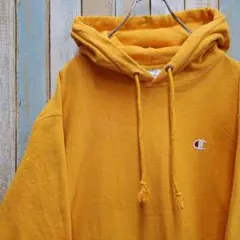 HB337☆チャンピオン☆リバースウィーブスウェットパーカー☆刺繍ロゴ☆黄色☆L