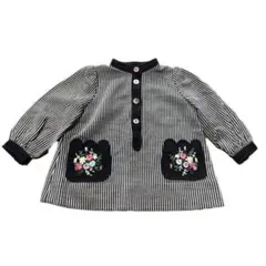 vintage レトロ　ストライプ柄 花刺繍 長袖トップス モード　フォーマル
