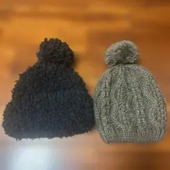 ポンポン付きニット帽2点セット