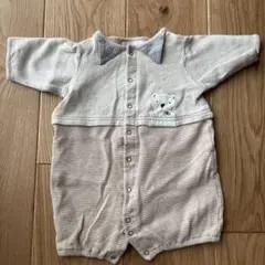 bebe クマ刺繍ロンパース ベージュ・グレー