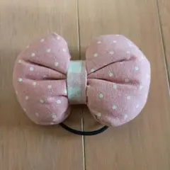 水玉模様リボンヘアゴム ピンクハンドメイド