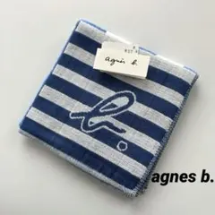 【新品】アニエスベー agnes b. タオルハンカチ ボーダー柄 ロゴ ブルー