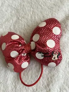 【1回使用】ディズニーランド ミニー　大きいリボン　ヘアゴム　赤 ラメ 激レア