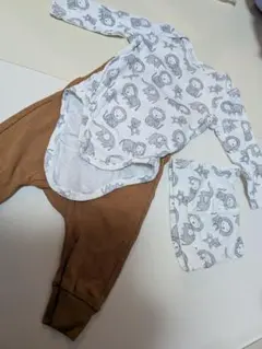 動物柄ロンパース・パンツ・帽子セット