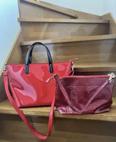 エナメル2wayハンドバッグ/クロコ風バッグ2点セット 4way