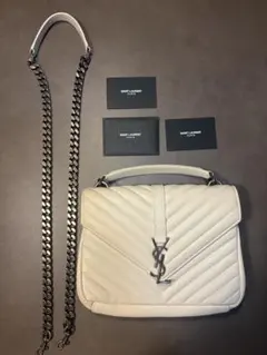 YSL ホワイト ショルダーバッグ シルバー ウォレットチェーン グレー 