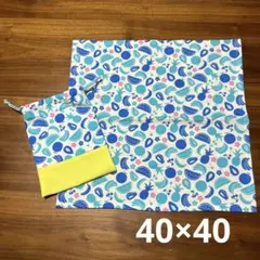 ランチョンマット(40×40)×給食袋セット[134] 女の子向けフルーツ柄水色