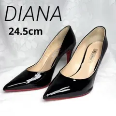 【美品】DIANA ブラック ポインテッドトゥハイヒール レッドソール エナメル