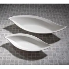 葉型ホワイト陶器皿 2点セット