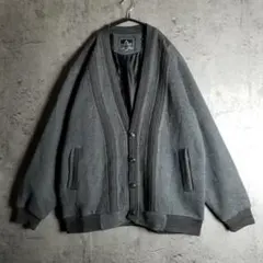 ニットジャケット カーディガン グレー ケーブル 編み目デザイン レトロボタン