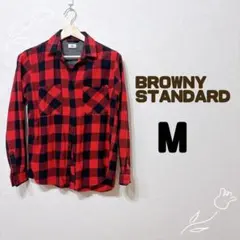 BROWNY STANDARD チェックシャツ(M)ネルシャツ 綿100%