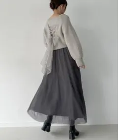 JUNOAH ニットボレロ付きチュールロングワンピースのサムネイル