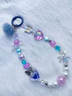 パステルカラー ハート 蝶 モチーフ ストラップ