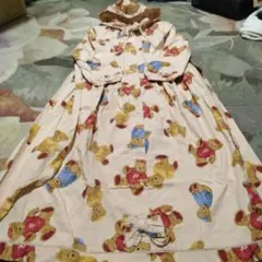 お値下　ピンクハウス　美品　激かわテディベア柄フード付きロングワンピース