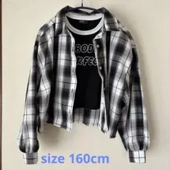 チェック長袖シャツ＆クロップドTシャツセット　160