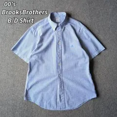 00s ブルックスブラザーズ シアサッカー 半袖 シャツ ギンガムチェック 刺繍