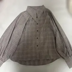 GRLグレンチェック ビッグカラー 長袖シャツブラウス ブラウン L 秋冬
