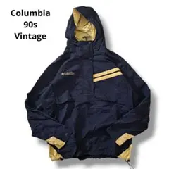 好配色コロンビア90sナイロンプルオーバーアノラックパーカーネイビードローコード