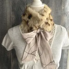 BALLSEY 美品 ティペット リボンスカーフ付き リアルファー ヒョウ柄