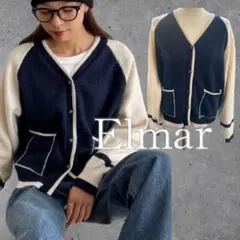Elmar 配色ラグランニットカーディガン　青　ブルー　配色　カーディガン　56