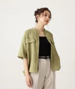美品 N. エヌドット ドライ ポプリン ハーフスリーブ シャツ バンドカラー