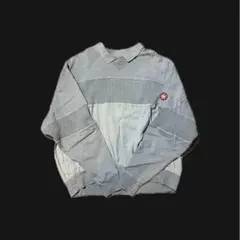 グレー ストライプ トレーナー ポロ襟