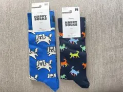 HAPPY SOCKS 犬と猫のクルーソックス 2足セット サイズ26〜29cm