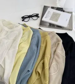 Discoat 線柄イエローニットセーター 長袖 クロップド丈