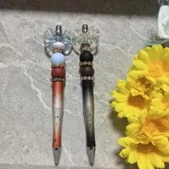 ビーズ装飾付きグラデーションボールペン2本セット