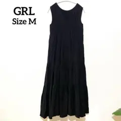 GRL ロングキャミワンピース M ブラック 黒 リボン付き