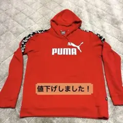 PUMA フード付きパーカー レッドL　赤　プリントロゴ　US古着　プルオーバー