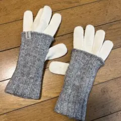ecuvo スマホ対応 リブ編みニット手袋 グレーとホワイト