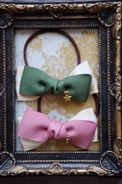 2個セット♡秋冬色のチャーム付き大人可愛いリボン