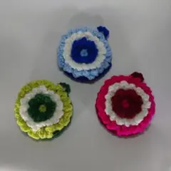 かぎ針編みの花デザインアクリルたわし3点セットのサムネイル