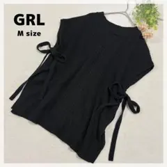 【グレイル】ケーブル編みニットベスト M ブラック サイドリボン 中肉