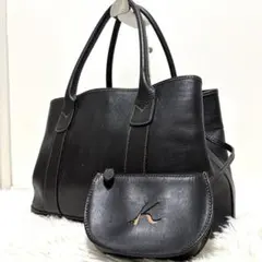 キタムラ 元町 トートバッグ レザー ハンドバッグ ブラック 小銭入れ付き