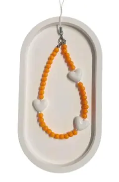 【No.61】　ビーズストラップ　オレンジ✖️ホワイト