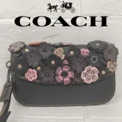 え*ん様 【未使用】コーチ ティーローズ バッグ 2way レザー 黒 5818