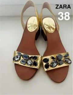 ZARA サンダル　バックストラップ　ゴールド　38