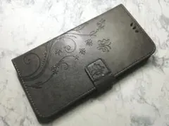 小キズ 手帳型 iphone7plus/8plus ケース 草花蝶 エンボス灰色