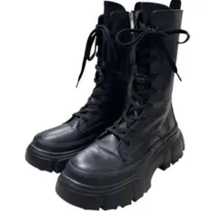 美品 ザラ ZARA レースアップブーツ トラックソール レザー 本革 黒