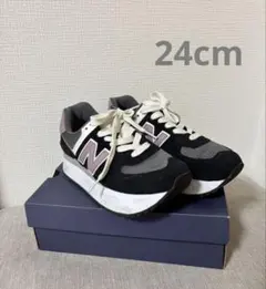 New Balance 574＋ ブラック/グレー/紫 スニーカー　24㎝